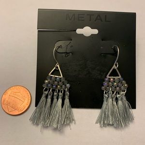 Metal grey and silver dangly earrings. New